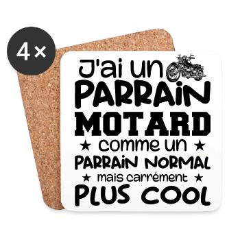 J'ai Un Parrain Motard, Cadeau Parrain Motard Moto - Dessous de verre (lot de 4) - blanc - Devant