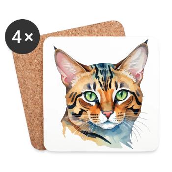 Bengal Cat Watercolors - Coasters (set of 4) - white - Front