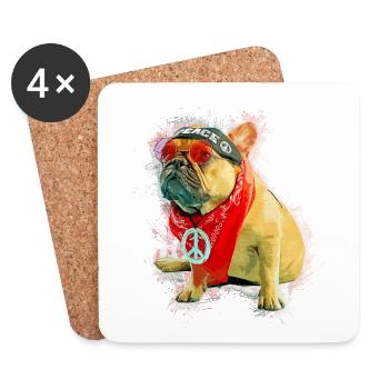 Bouledogue français avec lunettes de soleil - Dessous de verre (lot de 4) - blanc - Devant