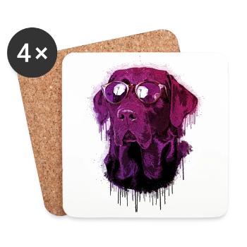Labrador avec lunettes de soleil - Dessous de verre (lot de 4) - blanc - Devant