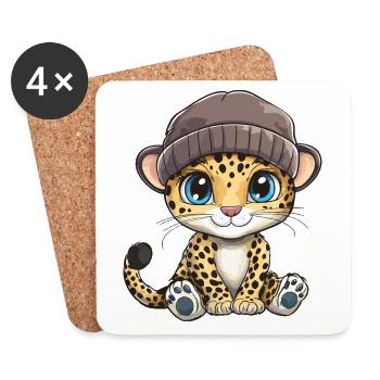 Léopard mignon mignon bébé enfants animal dessin animé - Dessous de verre (lot de 4) - blanc - Devant
