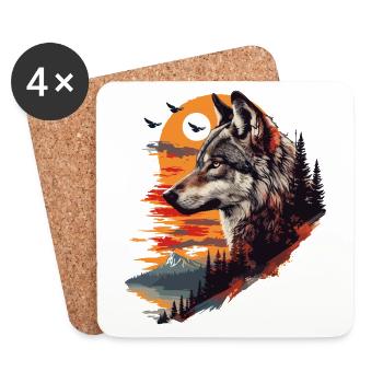 Wolf Wolf's Head Forest Nature Mountains Wilderness Sun - Coasters (set of 4) - white - Front