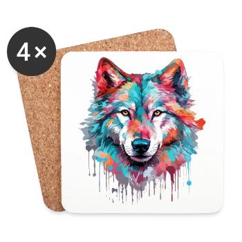 Wolf Wolfskopf Raubtier Wald Natur Wildnis Kunst - Untersetzer (4er-Set) - Weiß - Vorne