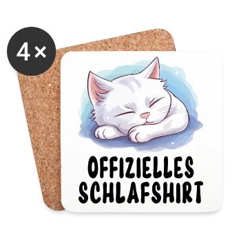 Chemise de nuit officielle Pyjama chat animal mignon - Dessous de verre (lot de 4) - blanc - Devant