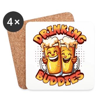 Bier Drinking Buddies Partnerlook Bierkrüge Lustig - Untersetzer (4er-Set) - Weiß - Vorne