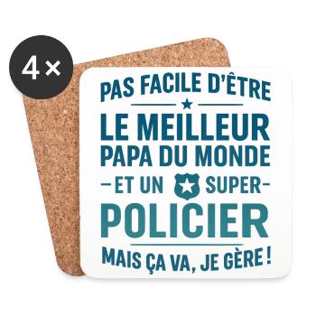 Super Papa Policier cadeau fête des pères Noël - Dessous de verre (lot de 4) - blanc - Devant