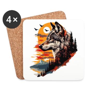 Loup Tête de Loup Forêt Nature Nature Montagnes Nature Sauvage Soleil - Dessous de verre (lot de 4) - blanc - Devant