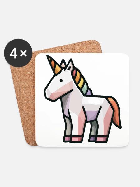 Geometric Unicorn – Low Poly Fantasy Animal Art - Coasters (set of 4) - white
