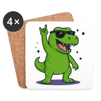 Cool dino avec lunettes de soleil dessin animé - Dessous de verre (lot de 4) - blanc - Devant
