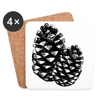Two pine cones - Coasters (set of 4) - white - Front