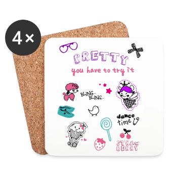 Pretty Doodles : Motifs colorés pour enfants lolli Kita Girl - Dessous de verre (lot de 4) - blanc - Devant