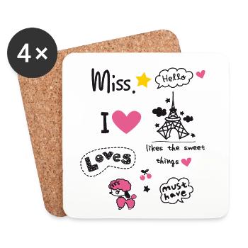 paris Little Girl Miss pink Herz Teenie Girl Pudel - Untersetzer (4er-Set) - Weiß - Vorne