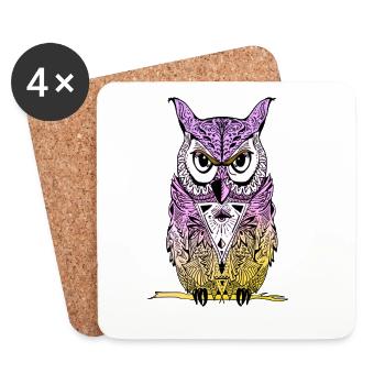 owl Mandala Yoga illuminati eyes night see lol - Coasters (set of 4) - white - Front