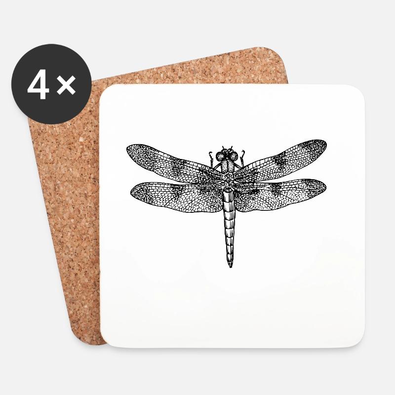 Libelle dragonfly Zeichnung Insekt Outline retro - Untersetzer (4er-Set) - Weiß