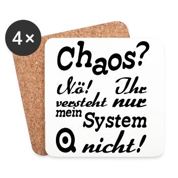 Chaos? Nö! - Fun, ADHS, Sprüche, Geschenk - Untersetzer (4er-Set) - Weiß - Vorne
