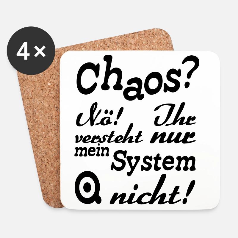 Chaos? Nö! - Fun, ADHS, Sprüche, Geschenk - Untersetzer (4er-Set) - Weiß