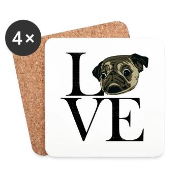 noir Pug - Dessous de verre (lot de 4) - blanc - Devant