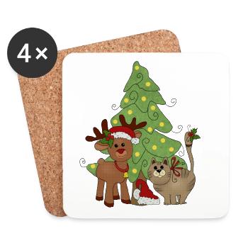 Katzenweihnacht.png - Untersetzer (4er-Set) - Weiß - Vorne