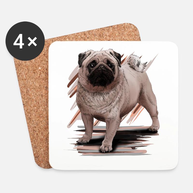 Mops - Untersetzer (4er-Set) - Weiß