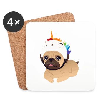 Einhorn Mops Unicorn pug - Untersetzer (4er-Set) - Weiß - Vorne