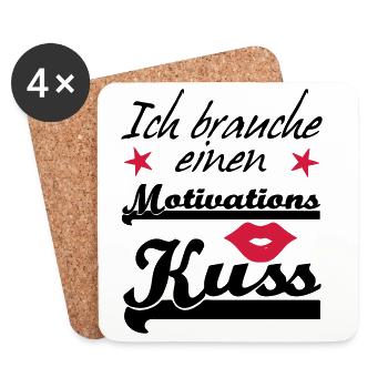 Motivationskuss Liebe, Spruch, Geschenk, Fun - Untersetzer (4er-Set) - Weiß - Vorne