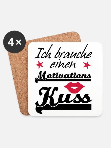 Motivationskuss Liebe, Spruch, Geschenk, Fun - Untersetzer (4er-Set) - Weiß