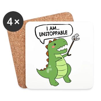 Tyrannosaure dinosaure T-Rex Dino imparable - Dessous de verre (lot de 4) - blanc - Devant