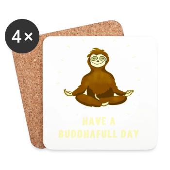sloth buddha om meditation namaste chill slow - Coasters (set of 4) - white - Front
