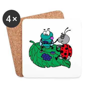 drôles animaux plantes fruits légumes motifs enfants - Dessous de verre (lot de 4) - blanc - Devant