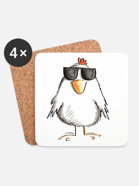 Huhn mit cooler Sonnenbrille - Hahn - Gockel - Untersetzer (4er-Set) - Weiß