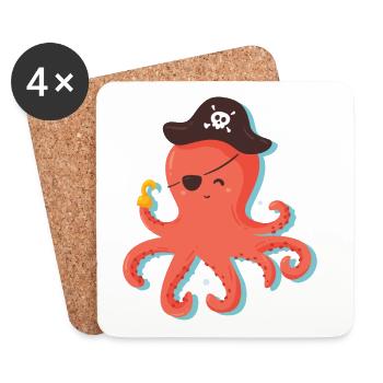Pirate Octopus T-Shirt / A Pirate Squid - Coasters (set of 4) - white - Front