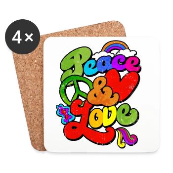 Paix et amour Hippie 60s 70s cadeau - Dessous de verre (lot de 4) - blanc - Devant