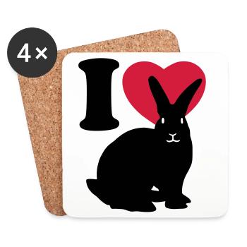 I love rabbits - J'aime des lapins - Dessous de verre (lot de 4) - blanc - Devant