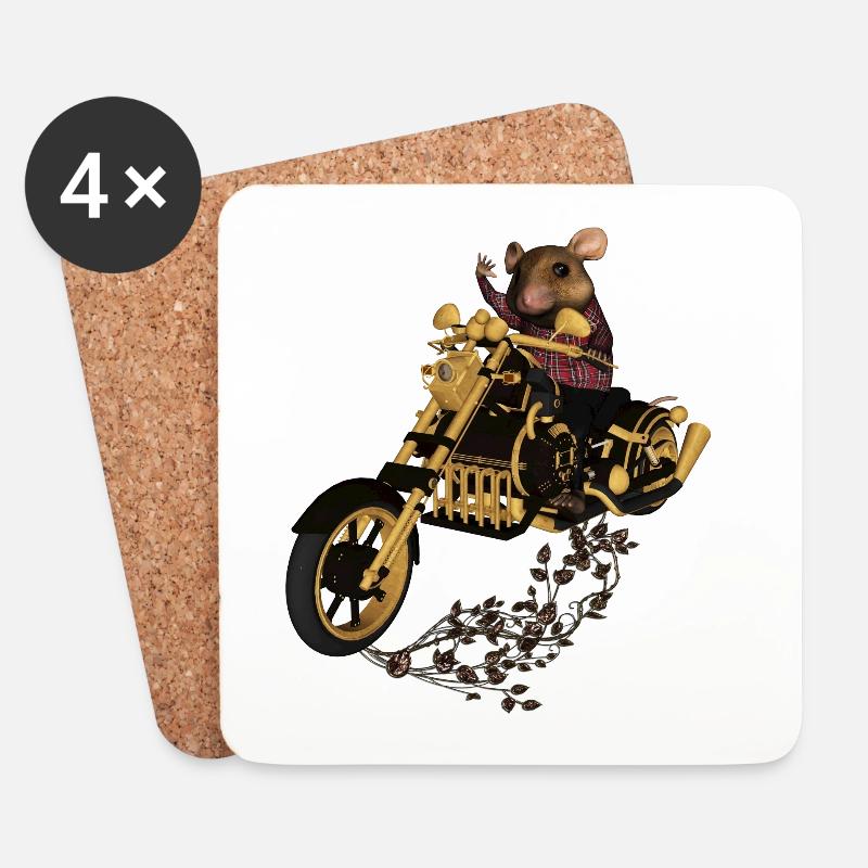 Muster, lustige Maus auf einem Motorrad - Untersetzer (4er-Set) - Weiß