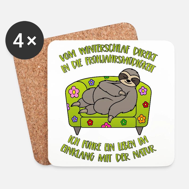 Faultier Winterschlaf Frühjahrsmüdigkeit Spruch - Untersetzer (4er-Set) - Weiß