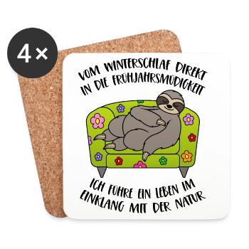 Sloth spring spring fatigue hibernation - Coasters (set of 4) - white - Front