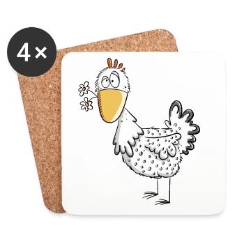 Happy Henne mit Gänseblümchen I Huhn Comic Design - Untersetzer (4er-Set) - Weiß - Vorne
