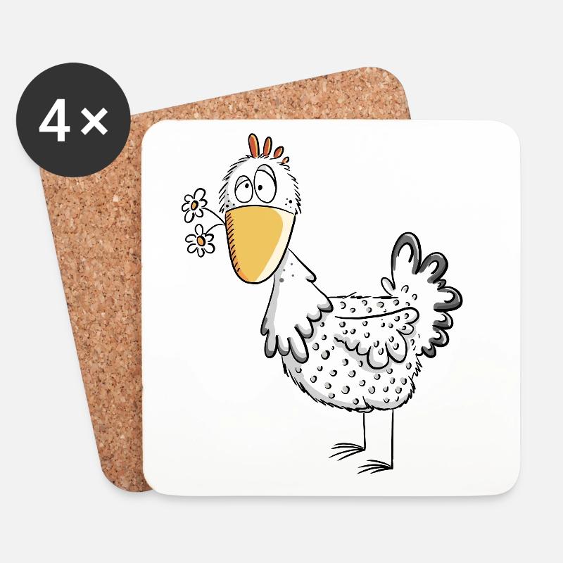 Happy Henne mit Gänseblümchen I Huhn Comic Design - Untersetzer (4er-Set) - Weiß