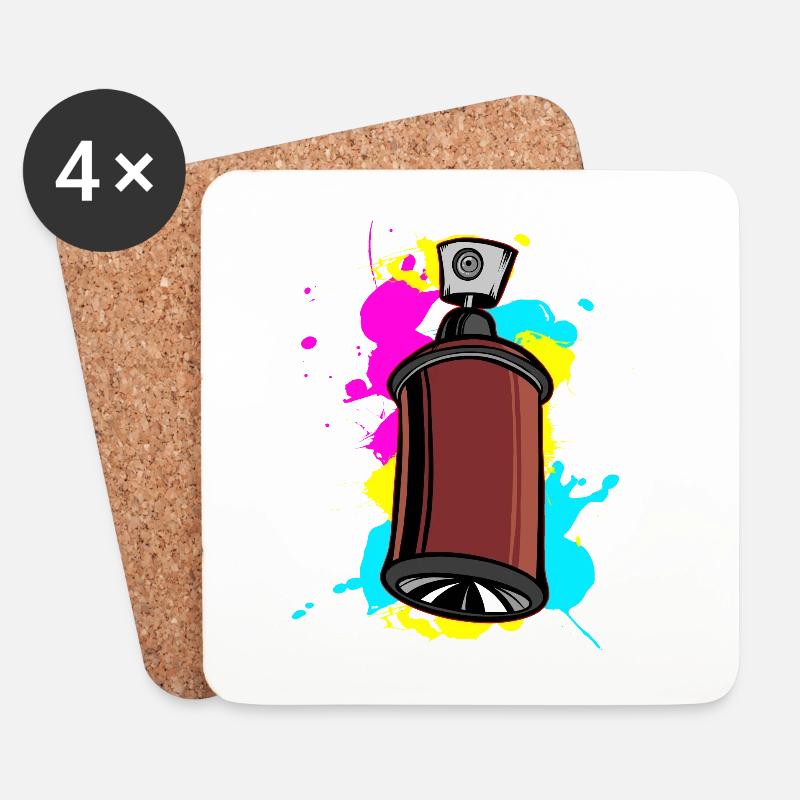 Bunter Schalfspray mit Graffiti-Design - Untersetzer (4er-Set) - Weiß