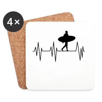 Surf Heartbeat – Surfer-Silhouette  - Untersetzer (4er-Set) - Weiß - Vorne