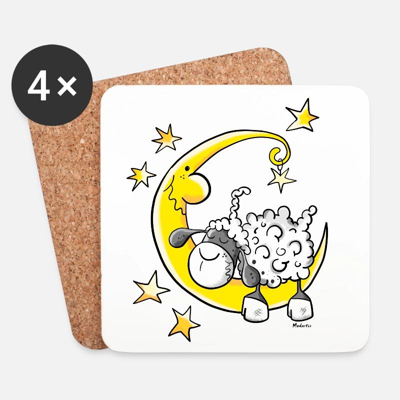 Schaf im Mond - Untersetzer (4er-Set) - Weiß