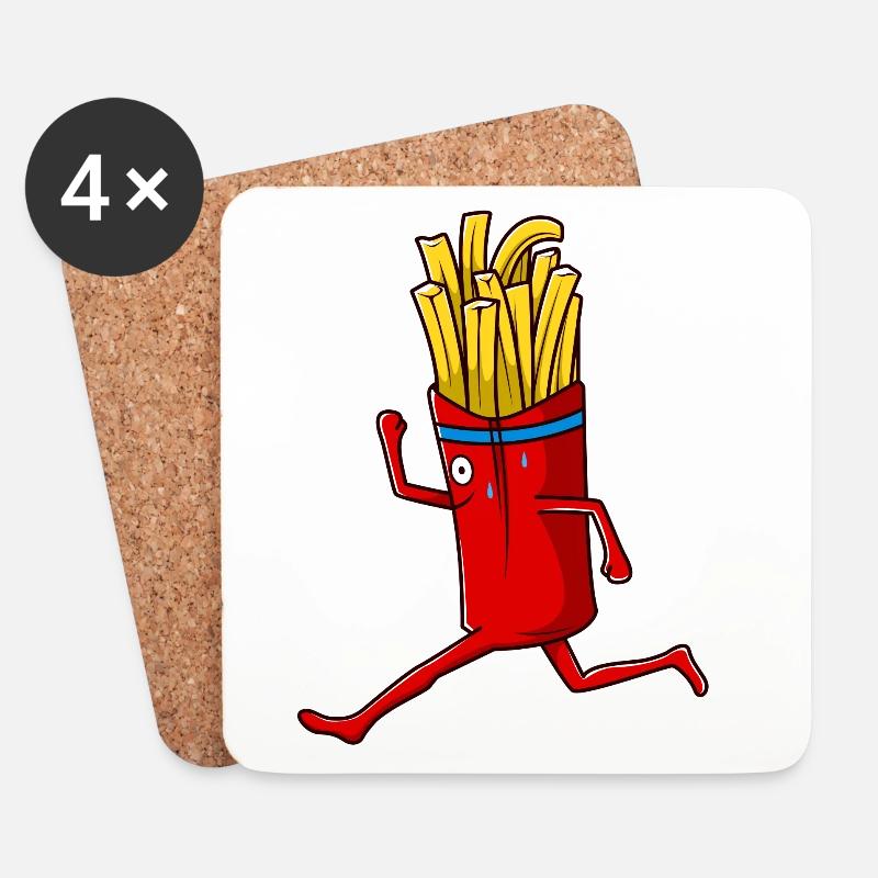 Laufende Tüte Pommes - Untersetzer (4er-Set) - Weiß