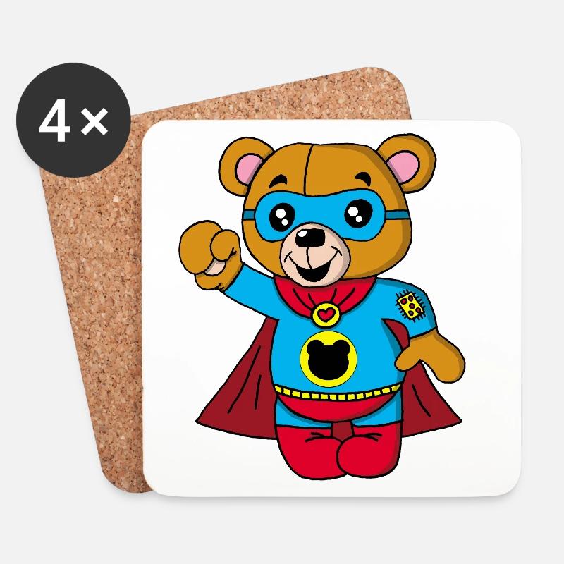 Super Teddybär - Untersetzer (4er-Set) - Weiß