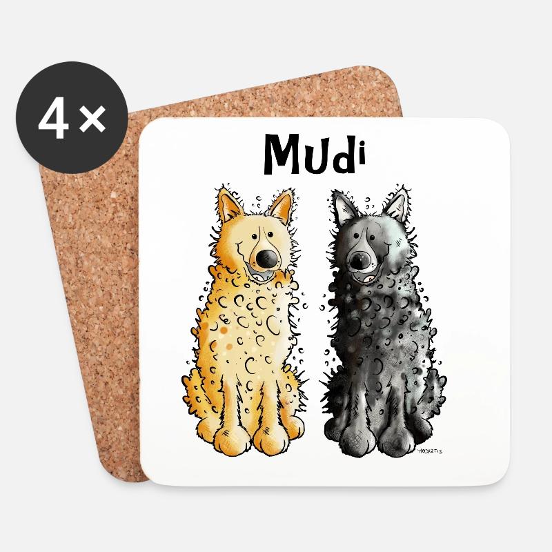 Lustiges Mudi Duo I Hund I Herrchen Geschenk - Untersetzer (4er-Set) - Weiß