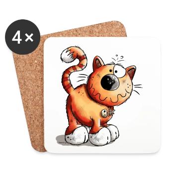 Drôle Chat - Dessous de verre (lot de 4) - blanc - Devant