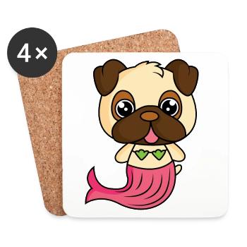 Mops als Meerjungfrau - Untersetzer (4er-Set) - Weiß - Vorne