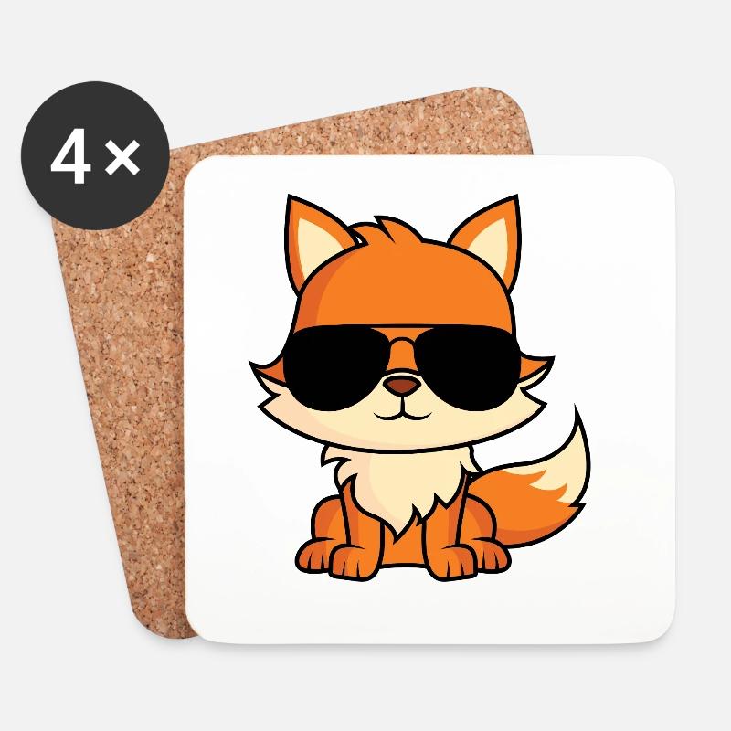 Fuchs mit Pilotenbrille - Untersetzer (4er-Set) - Weiß