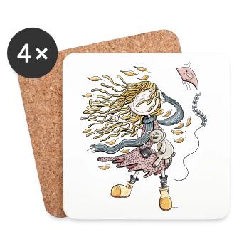 Fille chanceuse dans le vent d’automne I automne - Dessous de verre (lot de 4) - blanc - Devant
