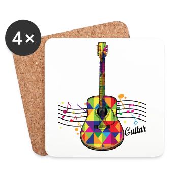 Bunte Geometrie-Gitarre - Untersetzer (4er-Set) - Weiß - Vorne