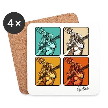 Pop-Art Gitarrist Vierfarben-Quadro - Untersetzer (4er-Set) - Weiß - Vorne